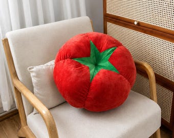 Cojín decorativo de peluche con forma de tomate, cojín de comida estilo cottagecore kawaii.