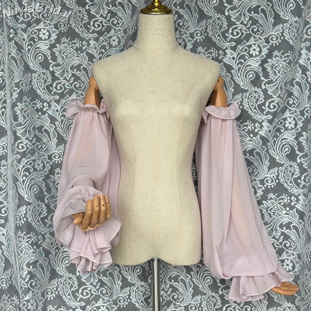 Off Shoulder Chiffon Puff Sleeves, Detachable Bridal Sleeves, Romantic ...