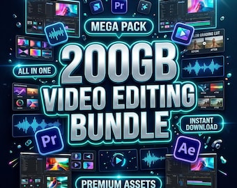 200GB Videobearbeitungspaket | Premiere Pro Vorlagen, After Effects, LUTs, Übergänge, Sfx (digitaler Download)