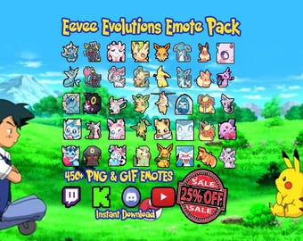 Eevee Evolution Emote Pack Pokemon for Twitch, Discord, Kick, YouTube | 3 Sizes (Instant Download)