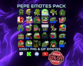 Pepe Emotes Pack for Twitch, Discord, Kick, YouTube | 3 Sizes (Instant Download)
