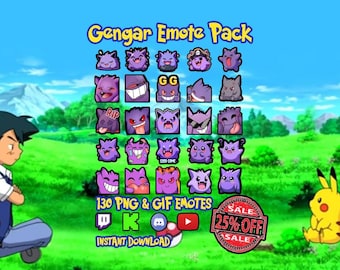 Gengar Emote Pack | Pokemon Emotes for Twitch, Discord, Kick, YouTube | Animated GIF + PNG | 3 Sizes (Instant Download)