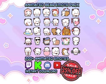Animated Bear Emotes Pack for Twitch, Kick, Discord (Instant Download)