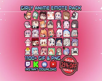 Girly Anime Emote Pack | 1100+ Animated GIF & PNG for Twitch, Discord (Instant Download)