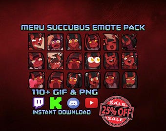 Meru the Succubus Emote Pack | Animated GIF & PNG | Twitch Discord Kick Emotes | Instant Download