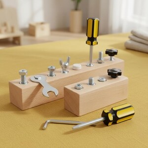 Montessori Screw Board Toy – Toddler Tool Learning Set, Wooden Educational Toy, Fine Motor Skills, Practical Life Activity, Preschool Gift