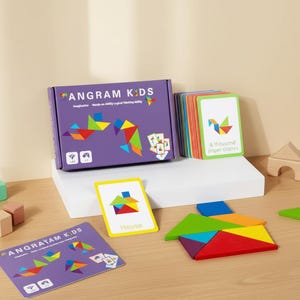 Wooden Tangram Puzzle Set – 60PCS Colorful Pattern Blocks, Montessori Geometry Learning Toy for Kids, Educational Brain Teaser, STEM Gift