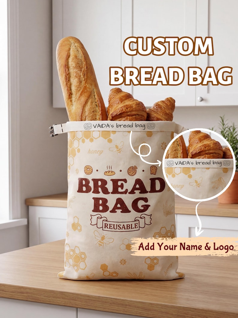 Linen Cotton Beeswax Bread Bag for Sourdough - Beeswax Bread Bags for Sourdough , Plastic Free Kitchen , Gift for her , Homemade Bread Bag image 2