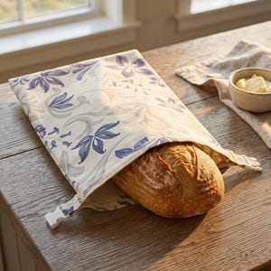Linen Cotton Beeswax Bread Bag for Sourdough - Beeswax Bread Bags for Sourdough , Plastic Free Kitchen , Gift for her , Homemade Bread Bag image 12