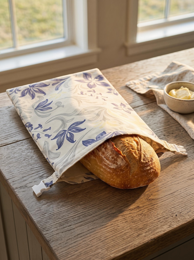 Linen Cotton Beeswax Bread Bag for Sourdough - Beeswax Bread Bags for Sourdough , Plastic Free Kitchen , Gift for her , Homemade Bread Bag image 12