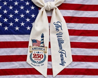 Personalized Patriotic Wreath Sash, America 250 Years Decor, Custom Family Name Door Banner, 4th of July Independence Day Decor