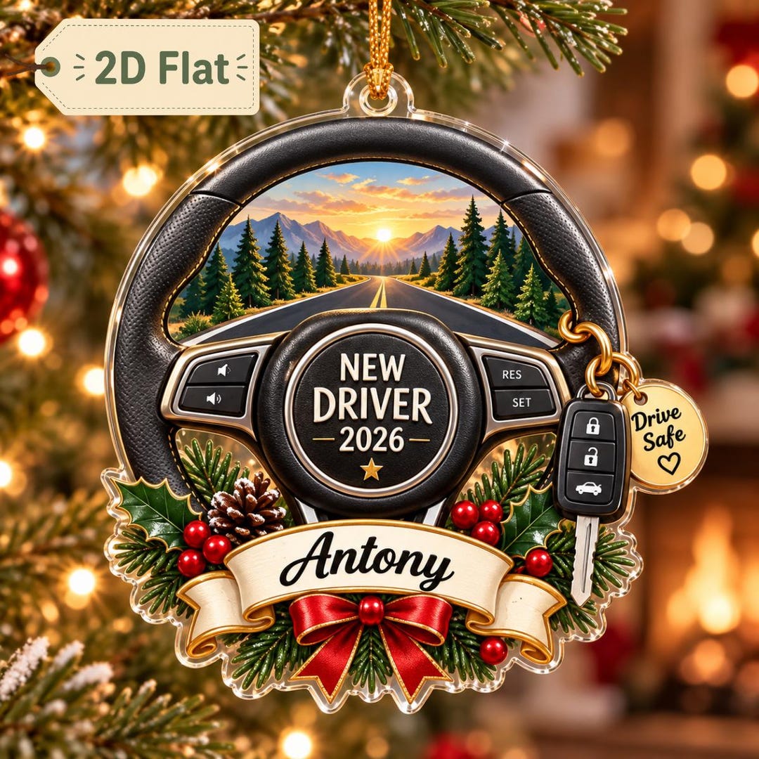 Custom Name New Driver Ornament 2026 | 2D Flat Acrylic Tree Decor ...