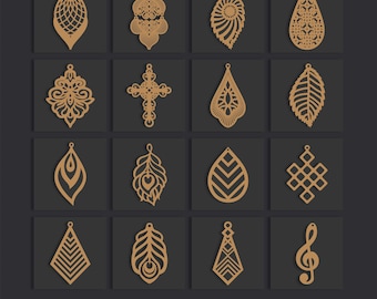 Paquete de archivos SVG para pendientes de madera / 32 diseños colgantes cortados con láser (descarga digital)