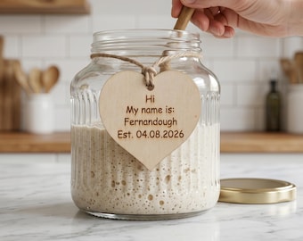 Sourdough Starter Gift for Baker - Personalized Wood Name Tag, Custom Jar Label, Sourdough Accessory, Funny Bread Lover Gift
