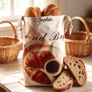 Beeswax Bread Bag Gift for Baker - Reusable Bread Storage Bag , Organic Cotton Beeswax Wrap , Birthday Gift for Her , Sourdough Bread Bag