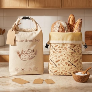 Reusable Beeswax Bread Bag - Sourdough Storage, Homemade Bread Keeper, Plastic Free Kitchen, Custom Bread Bag