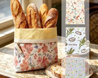 Reusable Beeswax Bread Bag for Sourdough - Homemade Loaf Storage , Eco Cotton Pouch , Zero Waste Kitchen , Floral Baguette Keeper