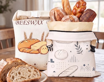 Beeswax Bread Bag For Sourdough - Organic Cotton Bread Storage, Reusable Bread Bag, Plastic Free Kitchen, Baker Gift