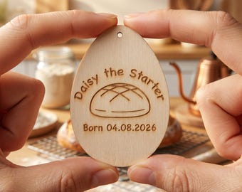 Personalized Sourdough Starter Name Tag - Custom Wood Jar Label, Sourdough Accessory, Laser Engraved Bread Tag, Funny Baker Gift