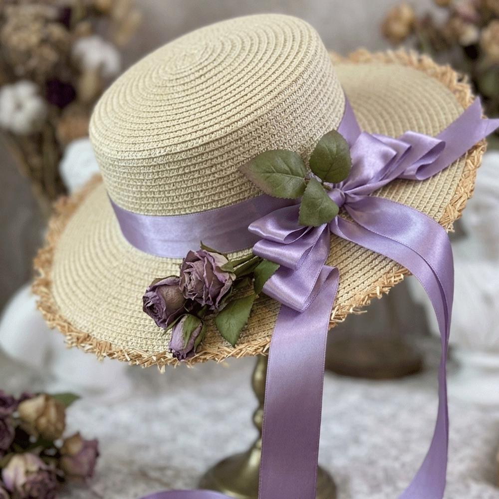Natural Braided Straw Hat With Garland And Bowknot 61wFz+SO0QL._AC_UY1000_.jpg main image 2