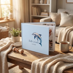 Personalized Baby Memory Book, Dolphin Cover, First Year Journal, Keepsake Gift
