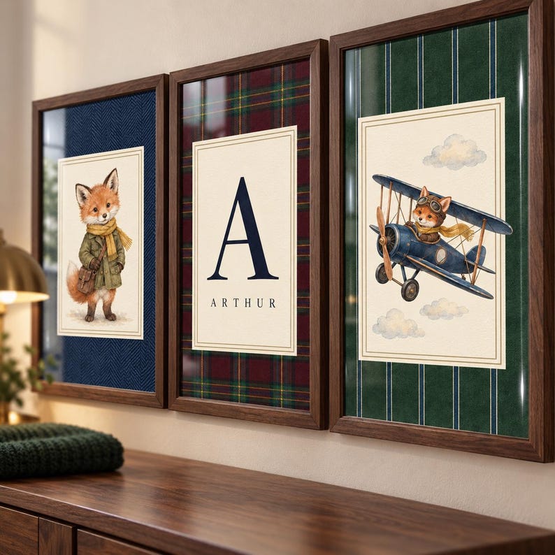 Personalized Boy Nursery Wall Art Set of 3, Custom Name Monogram Print ...