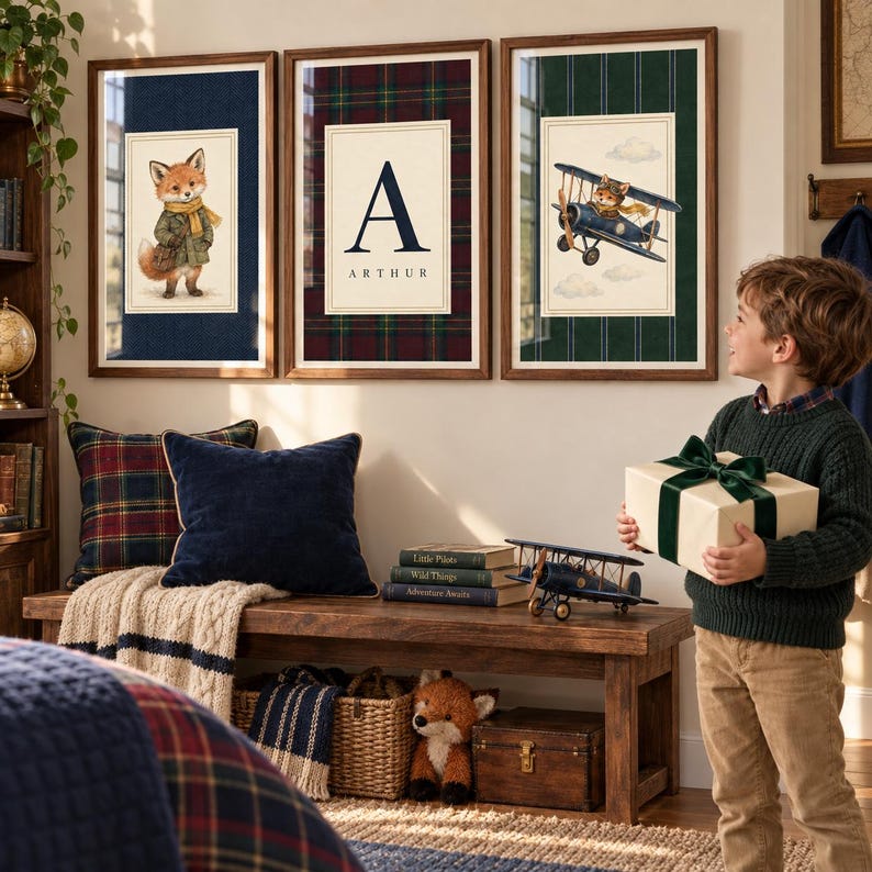 Personalized Boy Nursery Wall Art Set of 3, Custom Name Monogram Print ...