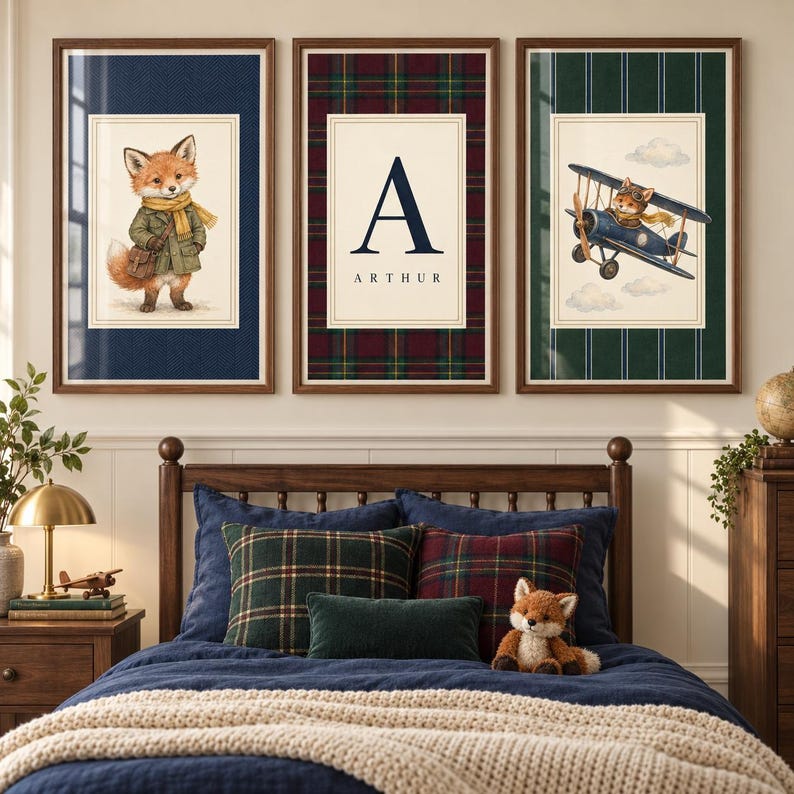 Personalized Boy Nursery Wall Art Set of 3, Custom Name Monogram Print ...