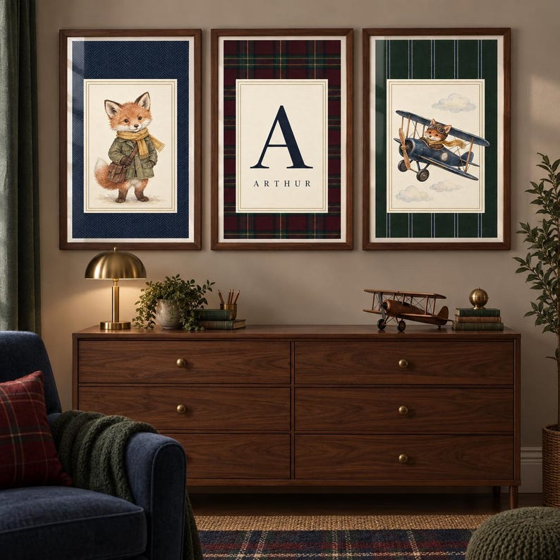 Personalized Boy Nursery Wall Art Set of 3, Custom Name Monogram Print ...