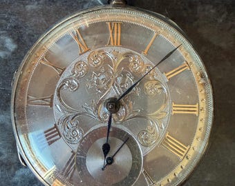 Victoriaans massief zilveren zakhorloge London 1873 opwindsleutel, sierlijke wijzerplaat 124 g - fabrieksprijs