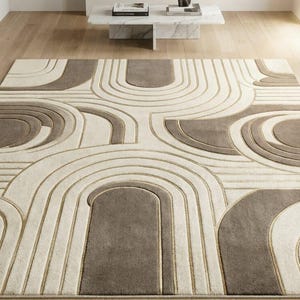 Luxurious Art Deco Arched Tufted Area Rug – Modern Neutral Geometric Textured Carpet for Living Room, Bedroom & Contemporary Home Decor