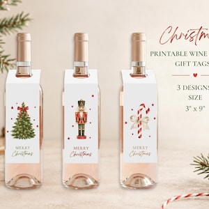 Julklappsetiketter till vinflaskor, julgran, nötknäppare, polkagrisstång (PDF-nedladdning)