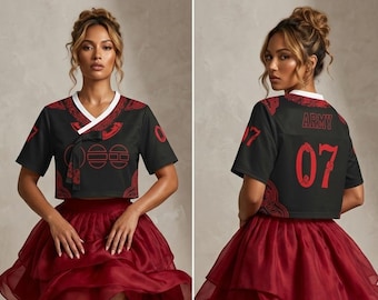 Gepersonaliseerde Kpop-wereldtournee voetbaltrui hanbok-stijl bloemen, aangepaste Koreaanse traditionele stijl crop top jersey voor tienermeisjes