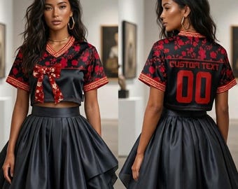 Personalized Kpop world tour hanbok style floral Football Jersey, Custom Korean Traditional Style Idol crop top Jersey For Teen Girl Women