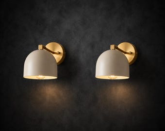Nowoczesny zestaw 2 kinkietów mosiężnych – minimalistyczna lampa łazienkowa z kloszem w kształcie kopuły, ciepłe oświetlenie otoczenia