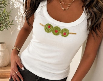 Beaded Embroidered Tank Top, Sleeveless Slim Fit Vest, Summer Casual Crop Top