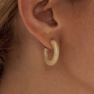 Thick Hoop Earrings Pave Earrings Stacking Earrings Hoop Earring Diamond Hoops Minimalist Earrings Hoop Earrings Gold Earrings Gift For Mom