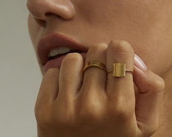 Square Ring Bar Ring Statement Ring Gold Ring Signet Ring Rectangle Ring Handmade Jewelry Minimalistic Ring Stacking Ring Band Ring Gift Her
