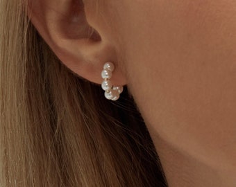 Pearl Beads Hoops • Beaded Pearl Hoops • Pearl Beads Earrings • Mini Pearl Hoops • Beaded Hoops • Mini Hoop Earrings • Pearl Hoop Earrings