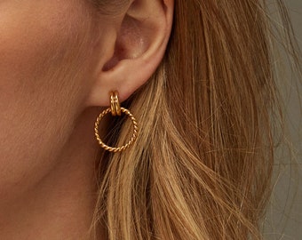 Double Hoop Earrings Twisted Hoop Earring Dangle Earrings Statement Earrings Huggie Minimalist Earrings Gold Hoop Earrings Mom Gift Birthday