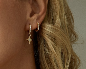 Gold Star Earrings Hoop Earrings Stacking Earrings Celestial Earrings Dainty Earrings Dangle Earrings Huggie Earrings Minimalist Earrings