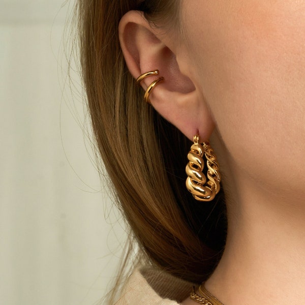 Croissant Earrings Gold Hoop Earrings Twisted Hoops Chunky Hoops Gold Hoops Statement Jewelry Minimalist Earrings Best Friend Gift Birthday