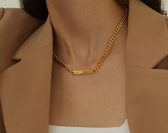 Gold Bar Necklace Vintage Jewelry Choker Necklace Chain Necklace Chunky Necklace Cuban Link Gold Chain Necklace Gold Plated Necklace Pendant