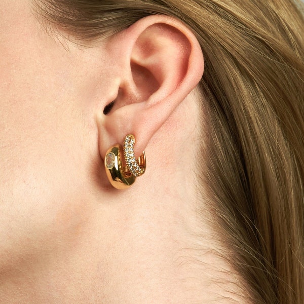 Marquise Diamond Hoop Earrings Crystal Earrings Minimalist Earrings Gold Earrings Huggie Hoops Huggie Earrings Huggies Sister Gift Mother