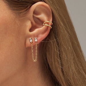 Chain Earrings Baguette Diamond Bridal Earrings Diamond Earrings Stud Earrings Dainty Earrings Gold Earrings Gold Jewelry Bridesmaid Gifts