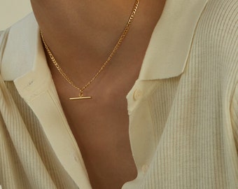 T Bar Necklace Figaro Chain Simple Necklace Boho Chain Link Necklace Gold Necklace Layering Necklace Birthday Necklace Mother Gift Friend