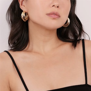Triple Hoop Earrings, Gold Hoop Earrings, Light Wight Earrings, 3 Hoop Earrings, Chunky Hoop Earrings, Tube Hoop Earrings, Minimal Earrings