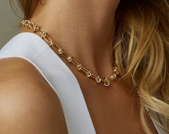 Collier chaîne épaisse, superposition de chaînes, collier tendance, collier d'été, chaîne ras de cou en or, collier minimaliste, cadeau femme, fête des mères