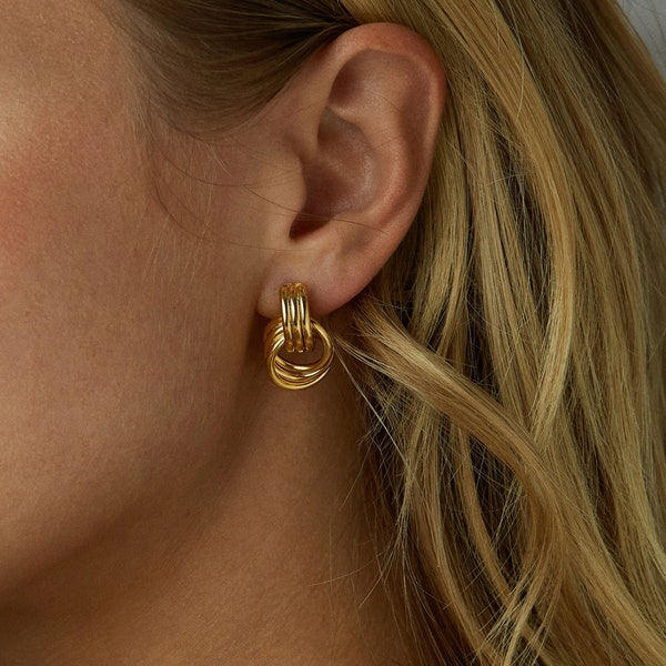 Love Knot Earrings • Triple Knot Earrings • Door Knocker Hoops • Gold Door knocker • Linked Hoop Earrings • Triple Hoops