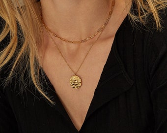 Coin Necklace Sun Necklace Medallion Necklace Dainty Necklace Pendant Necklace Summer Jewelry Celestial Jewelry Layering Necklace Birthday